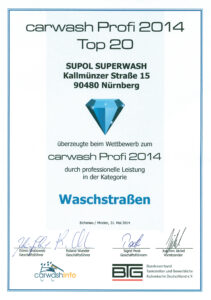 Urkunde carwash Profi 2014 Top 20